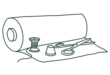 illustration of cloth and sewing tools