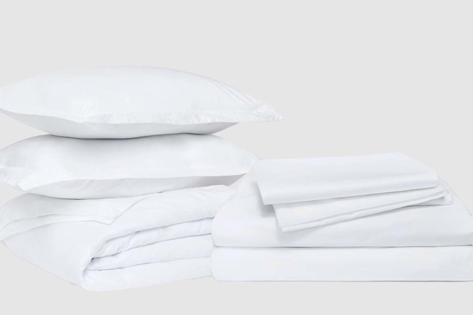 Organic cotton percale duvet and sheet set bundle white