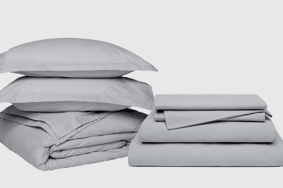 Organic cotton percale duvet and sheet set bundle dove grey