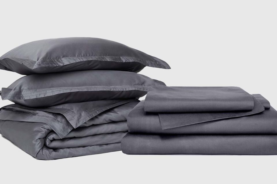 Supima cotton sateen duvet and sheet set bundle slate grey