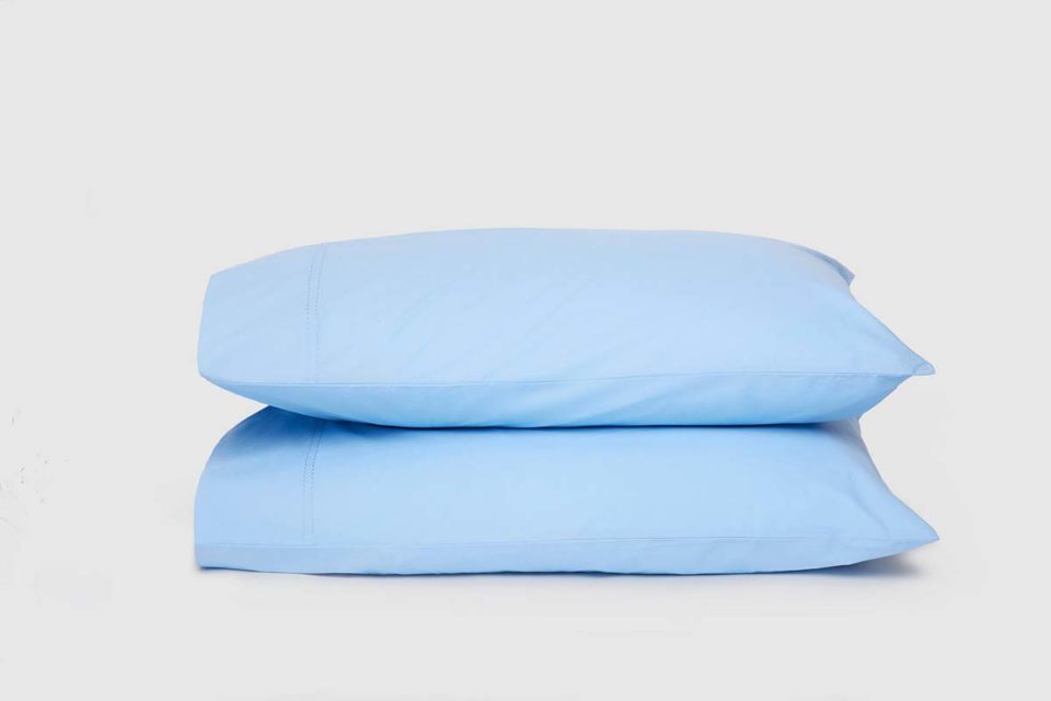Organic cotton percale pillowcase pair blue fog